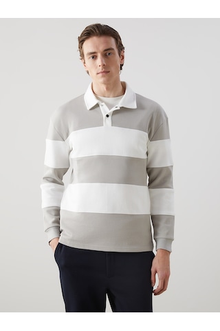 Lcw Vision Ekru Polo Yaka Uzun Kollu Çizgili Erkek Sweatshirt