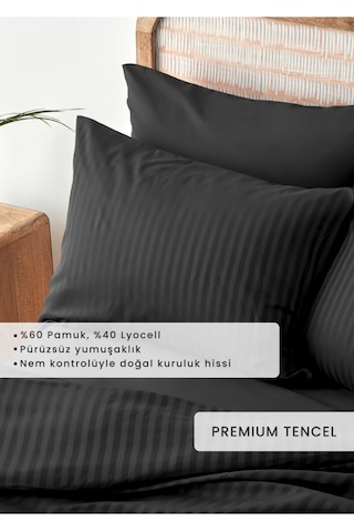 Bella Maison Premium Tencel Çift Kişilik Saten Nevresim Seti Antrasit 200x220 Cm Antrasit