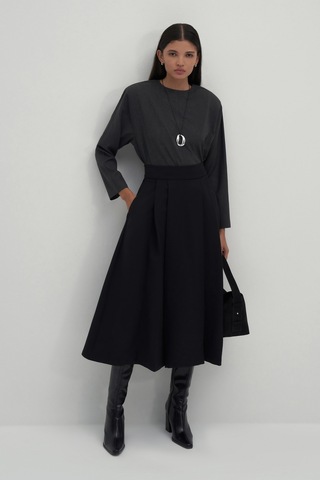 Siyah Volanlı Midi Etek Siyah