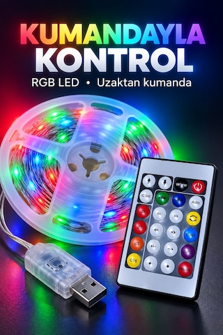 Usb Bağlantılı 10 Metre Rgb Led Işık Çok Renkli