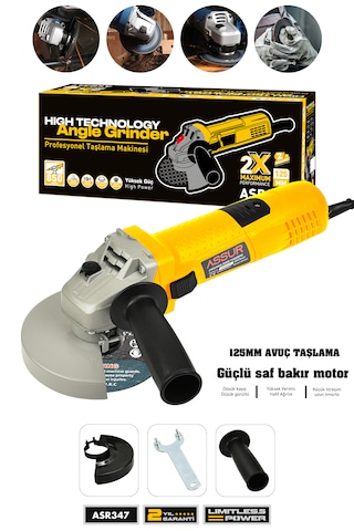 Assur ASR347 850 W 125 MM Avuç Taşlama Spiral Sarı