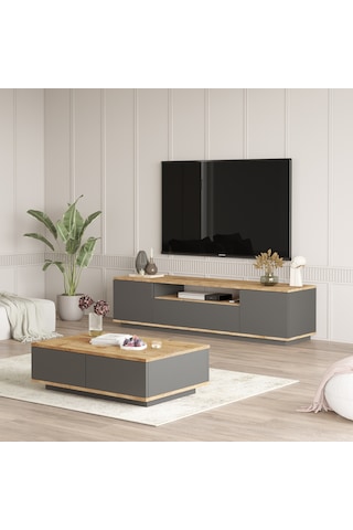 Robin Home Loft Tv Ünitesi Orta Sehpa 2'li Set Çam-antrasit
