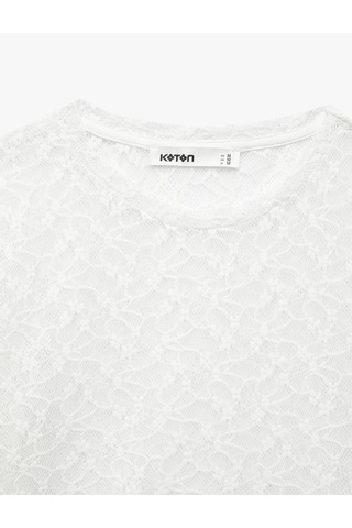 Koton Yarı Transparan Slim Fit Kısa Kollu Dantel Crop Tişört Beyaz 6sak50397ek