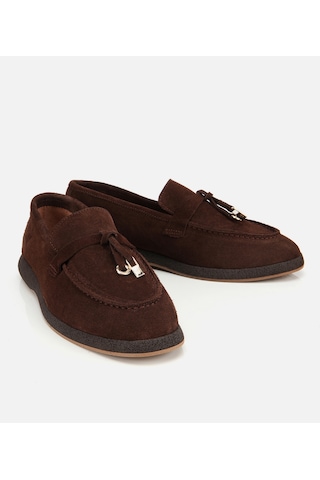 Hotiç Kadın Süet Deri Kahverengi Gold Aksesuarlı Klasik Loafer 01ayh313260a480 Kahverengi