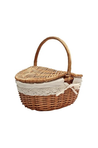 Handwoven Rattan Keten Bez Açık Piknik Sepeti Sepet Kamp Bağbozumu Depolama Sepeti Alışveriş Tutucu Kapak Gıda Konteyner İle Piknik Çantaları 2