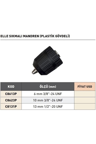 Fett 10mm 3/8"-24 Unf Harvest Plastik Gövdeli Elle Sıkmalı Mandren