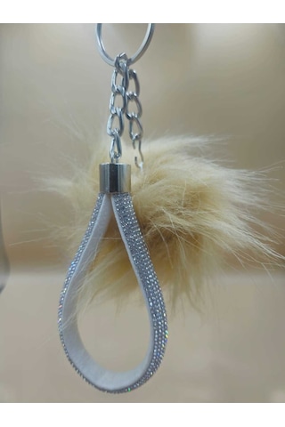 Gümüş Taşlı Tilki Tüyü Gold Angel Anahtarlık