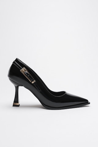 Alewomen Poni Siyah Rugan 10 Cm Topuklu Kadın Stiletto Siyah