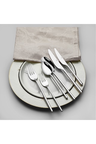 Nehir Gloria Sade 12 Kişilik 84 Parça Kutulu Çatal Kaşık Bıçak Takımı Gri