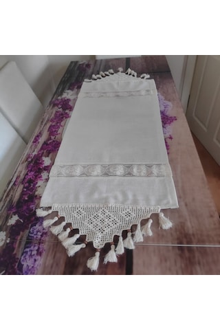 Düz Keten Runner El Işi Dantelli Sehpa Dolap Masa Örtüsü Buldan