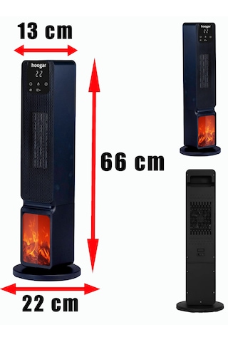 Hoogar German 2701 L Black Oled Şömineli Ekran Dijital Göstergeli Kule Tipi Seramik Hızlı Isıtıcı