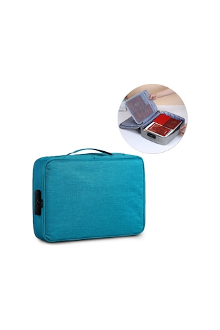 Konesam Su Geçirmez Oxford Doküman Çantası, Şifreli Kilitli, 3 Katlı Büyük Kapasite, Pasaport Ve Belgeler İçin Organizatör, Mavi Çok Renkli