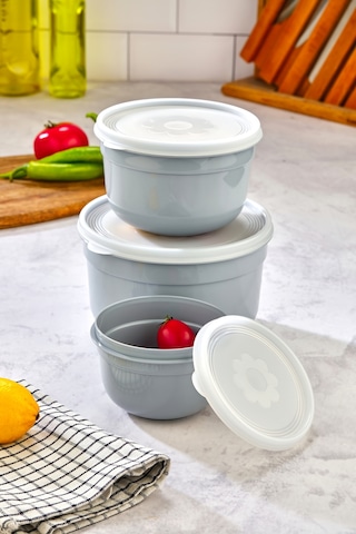 3'lü Hava Geçirmez Saklama Kabı - Gri Gri