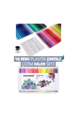 48 Renk Plastik Çantalı Çizim Kalem Seti 0.4 Mm Keçe Uç