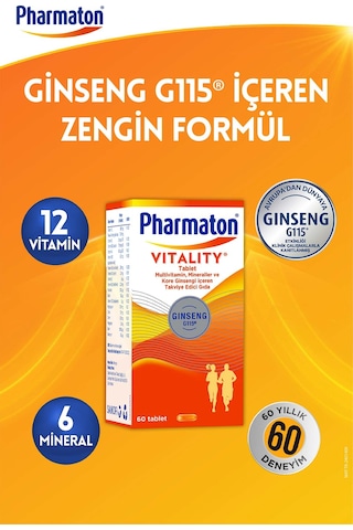 Pharmaton Vitality Ginseng G115 Multivitamin ve Mineraller 60 Tablet