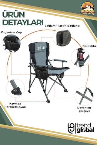 Oslo Lüks Katlanabilir Kamp Sandalyesi Gri