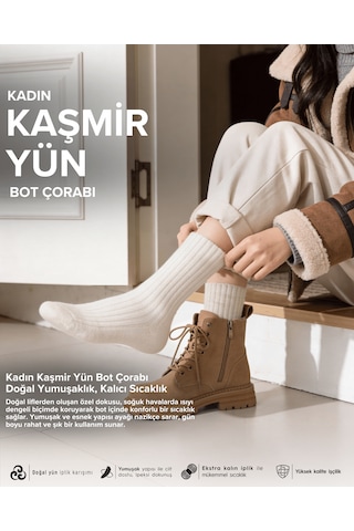 Bolero B05 Kadın Kaşmir Yün Bot Çorabı Beyaz