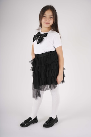 Miniko Kids 23 Nisan 29 Ekim Konsept Fiyonk Detaylı Tül Detaylı Kat Kat Tütü Etekli Takım Siyah