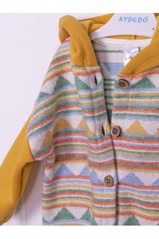 Aydodo Hardal Etnik Desen Kapşonlu Bebe Tulum Hardal
