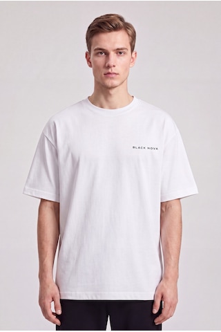 Black Nova Oversize Baskılı Unisex Tişört Built For Speed Beyaz