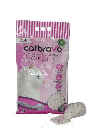 Catbravo Doğal Bentonite- Süper Topaklanan Bebek Pudrası Kokulu Kedi Kumu 10 Lt