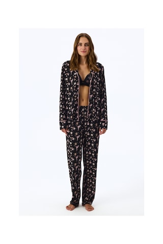 Penti Siyah Floral Dream Uzun Kollu Gömlek Pantolon Pijama Takımı