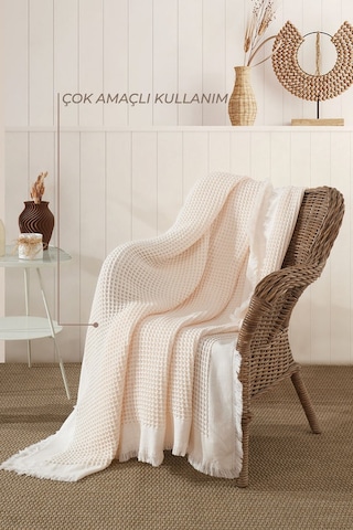 Elart Ruffle Pike Çift Kişilik 220x240 Cm Krem Krem