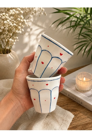 Amore Line Double Espresso Fincanı Kırmızı - Lacivert