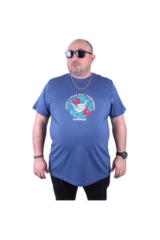 Starbattal Büyük Beden Erkek Sıfır Yaka Tişört Summer 23119 Indıgo-Indıgo Çok Renkli