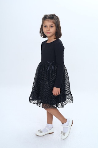 Toontoy Kız Çocuk Fırfırlı Tüllü Elbise Siyah
