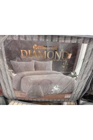 Merinos Diamond Kürk Riva Desen Comforter Set, Çift Kişilik Yorgan Seti 220x240 Gri