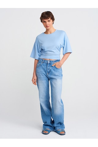 Dilvin 71791 Açık Renk Wideleg Denim Pantolon-mavi Mavi
