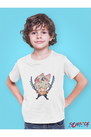 Bumeta Anime Cute Karakter Baskılı Çocuk Tişört 3 Lü Set Beyaz