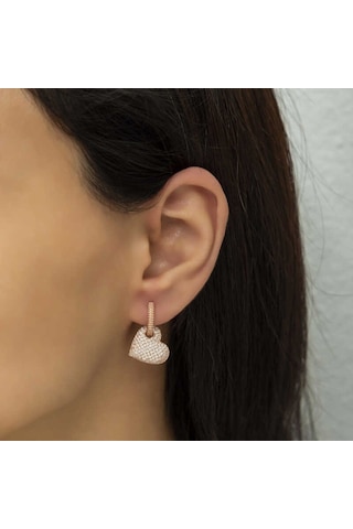 Gümüş Rose Halka Kalp Küpe 14 MM Gümüş