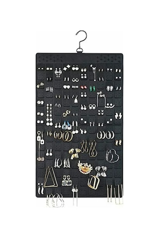 Kangvka Felt Materyal Kapaklı Çift Taraflı Mücevher Organizer - Duvar Takılı Kolye, Bilezik, Küpe Ve Yüzük Saklama Kutusu Siyah