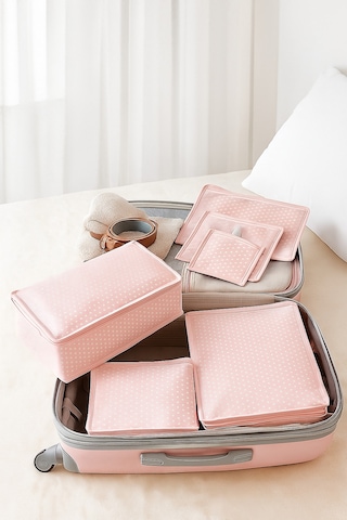 Serstil 6 Parça Bebek Bakım Çanta Seti Filesiz Pembe Puantiyeli Organizer Pembe Puantiye
