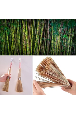 Cc Ggball 2 Paket Geleneksel Doğal Bambu Wok Fırçaları, Mutfak Temizleme Fırçası, Bambu Mutfak Tava Fırçası, Doğal Bambu Tava Fırçası, Tencere Fırçası, Tencere Fırçası Temizleme