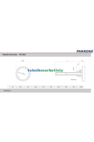 Pakkens Çap 63 Mm 120 Derecec 5 Cm Termometre + Bağlantı Manşonuyla