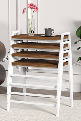 Zigon Sehpa , Aden 4'lü Tepsi Zigon Sehpa Takımı Beyaz Metal - Barok Tabla Beyaz-barok