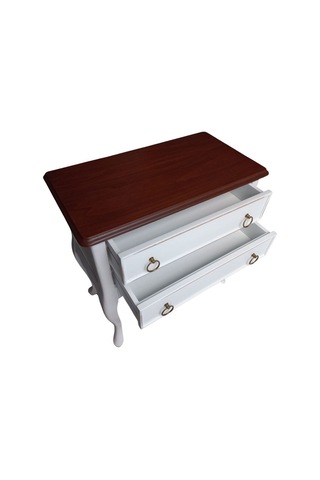 Roys Ahşap B3540 Beyaz Üstü Ceviz Eskitme Çift Çekmeceli  Komodin