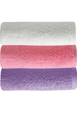 3 Lü Düz Renk El Yüz Havlu Seti %100 Pamuklu 50x90 Cm Mor-pembe-beyaz 11