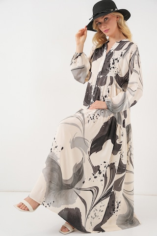 Bigdart Kadın Desenli Uzun Tesettür Elbise 2585 - Siyah