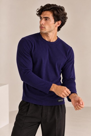 Alexandergardi Bisiklet Yaka İnce Fitilli Basic Sweatshirt Lacivert