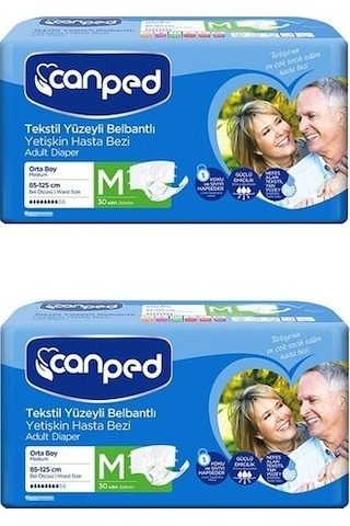 Canped Tekstil Yüzeyli Belbantlı Yetişkin Hasta Bezi Orta Boy M 2 x 30'lu 60 Adet Canped Tekstil Yüzeyli Belbantlı Yetişkin Hasta Bezi Orta Boy M 2 x 30'lu 60 Adet