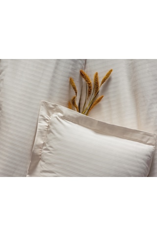 Cotton Box Elegant Stripe Saten Çift Kişilik Nevresim Takımı Ekru