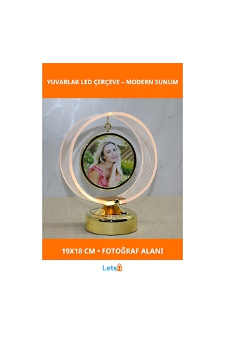 Kişiye Özel Led Işıklı Yuvarlak Fotoğraf Çerçevesi 19x18 Cm