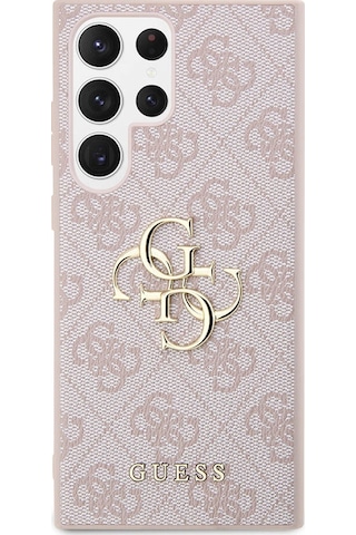 Galaxy Uyumlu S24 Ultra Kılıf Guess Lisanslı Pu Deri Yazı Ve 4g Metal Logolu Desenli Kapak Kahverengi