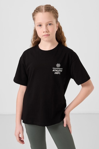 Siyah Pamuklu O Yaka Oversize Fit Baskılı Kız Çocuk T-shirt - 75178 Siyah