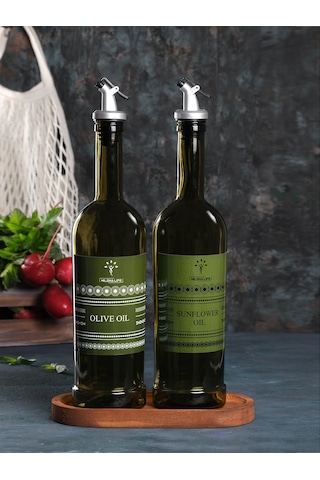 Amber 2'li 750 ml Zeytinyağı ve Sıvıyağ Yağdanlık Şişesi Ayçiçekyağı,Yağlık *Stantsız cb
