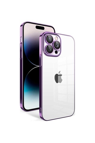 Zeyline Apple Uyumlu iPhone 14 Pro Kamera Korumalı Renkli Çerçeveli Zore Garaj Kapak-koyu Mor